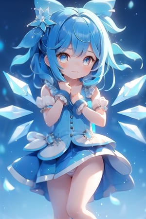 (sexy_pose:1.2), 1girl, solo, blush, shy, pout, cute_fang,  best quality, highest quality, detailed_eyes, extremely detailed, highres, cirno:1.2, (blue_hair quality:2), white_panties,fantasy_princess,zzenny_n,rimgramm,yoona,monochrome,videl2,1 girl,yuzu