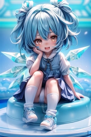 full_body:1.5,(sexy_pose:1.2), 1girl, blush, shy, pout, cute_fang,  best quality, highest quality, detailed_eyes, extremely detailed, highres, cirno, (blue_hair quality:2), white_panties,fantasy_princess,zzenny_n,rimgramm