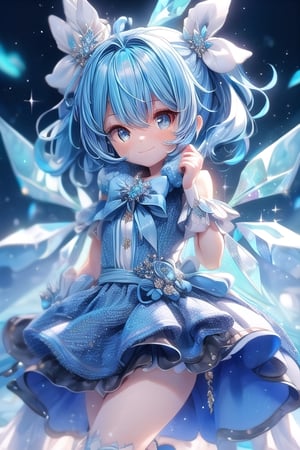 (sexy_pose:1.2), 1girl, solo, blush, shy, pout, cute_fang,  best quality, highest quality, detailed_eyes, extremely detailed, highres, cirno:1.2, (blue_hair quality:2), white_panties,fantasy_princess,zzenny_n,rimgramm,yoona,monochrome,videl2,1 girl,yuzu