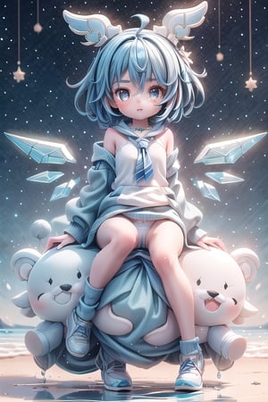 full_body:1.5,(sexy_pose:1.2), 1girl, solo, blush, shy, pout, cute_fang,  best quality, highest quality, detailed_eyes, extremely detailed, highres, cirno, (blue_hair quality:2), white_panties,fantasy_princess,zzenny_n,rimgramm,nuisette,btr_valezka,sora,phRem,1girl