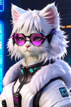 Xxmix_Catecat,cyberpunk style,kitten,white fur,cyberpunk glasses, cyberpunk clothes 