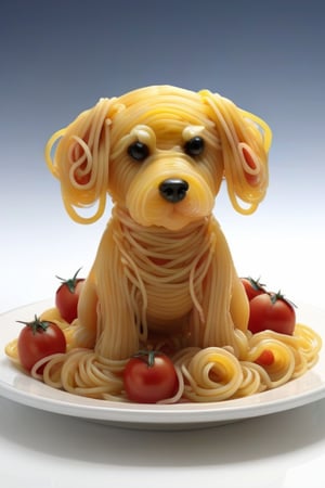 Dog made of spaghetti, perfect composition, masterpiece, best quality,