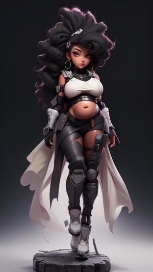 sexy, masterpiece, best quality, ultra-detailed, full body: 1.2, ((sexy black girl, showing belly, very big breasts, black skin, slim body)), crop sci-fi armor open in front (no clothes), full body dynamic action pose, slim body, clear smile, full body, multicolored, curly, frizzy, modern hair, modern accessories, pastel tone background, colorful and simple, 
two legs, post-apocalyptic fashion