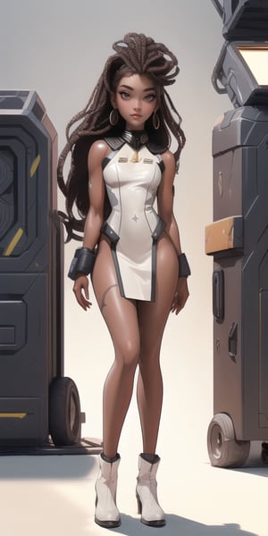 ((line drawing, watercolor, sfw 1girl, african, dark skin, on USS Enterprise bridge, natural pose, solo, nude, no clothes, looking at flight screen)), cropped upper armor, best quality, masterpiece , ultra detailed, beautiful face, symmetrical face, detailed hands, well-drawn hands, slim body, proportional body, full body, (star trek, uss enterprise interior), high quality, 8k, art station, digital painting, black skin,post-apocalypic_fashion