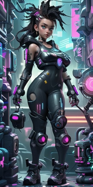 ((Best quality)), ((masterpiece)), (highly detailed:1.3), 3D, beautiful (cyberpunk:1.3) hacker woman with thick voluminous hair operating a computer terminal, nsfw