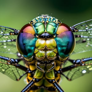 Zoom in on the jeweled eyes of a dragonfly, revealing the mesmerizing facets that make up its gaze. Showcase the iridescent colors and the intricate structure of its eyes in a super macro shot that captures the essence of this aerial acrobat.