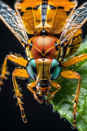 Capture the mesmerizing world of an insect in extreme detail with a super macro shot. Zoom in to reveal the intricate patterns of its exoskeleton, the delicate veins of its wings, and the tiny hairs that adorn its body. Let the play of light and shadow highlight the minuscule details, creating a visual spectacle that unveils the hidden beauty of the insect kingdom.