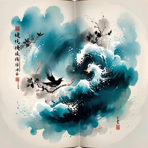 Text design, The Book of Poetry, water ink,Meilanzhuju,Traditional chinese painting,清晰的线条, flat, Graphic