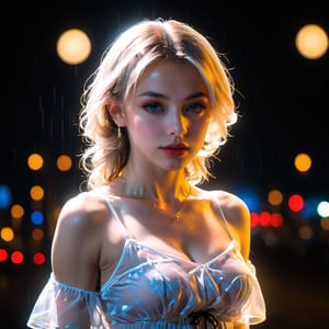 8k, masterpiece, RAW photo, en iyi kalite, fotorealistik, highly detailed CG unity 8k wallpaper, depth of field, Cinematic light, lens flaresi, ray tracing, (an extremely beautiful face, beautiful lips, Beautiful eyes), Face with intricate detail, (ultra-detailed skin), 1 girl, Dark, in deep shadows, beautiful ukranian girl, Ukranian model, 1 erkek, (a very fit and muscular body:1.3), (looking at the audience), (A GREAT TENACIOUS LOOK:1.3), (kolsuz), (Fashion City by Night, dark night, neon tabelalar, Blurred background), moda sokak gece, (arkada insan olmadan:1.3), beautiful earrings, bilezikler, kolye, pantyhose, clear eyes, Walking, (solgun ten), (big eyes), face forward, (upper body shot), (ipek renkli bir elbise:1.3), (blonde hair), (dar ve dantelli bir elbise), (saydam), (looking at the audience:1.3) open chest, very thin, medium-sized breasts, Don't turn your back, (Rear shot), saydam, Buttocks of medium size,.