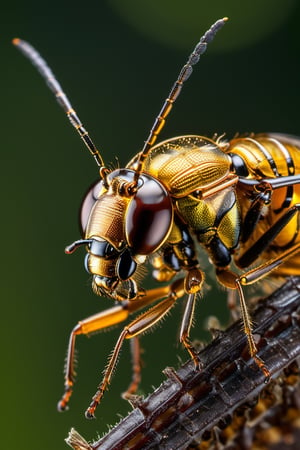 Capture the mesmerizing world of an insect in extreme detail with a super macro shot. Zoom in to reveal the intricate patterns of its exoskeleton, the delicate veins of its wings, and the tiny hairs that adorn its body. Let the play of light and shadow highlight the minuscule details, creating a visual spectacle that unveils the hidden beauty of the insect kingdom.