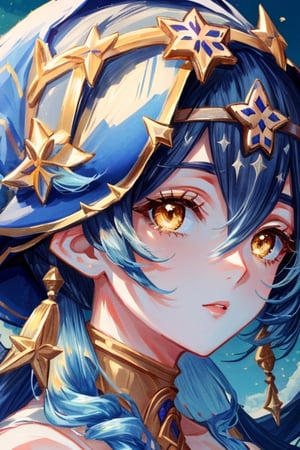 masterpiece, best quality,ayla, yellow eyes, blue hair, genshin impact,face focus, super detailed eyes, soft face, glossy lips