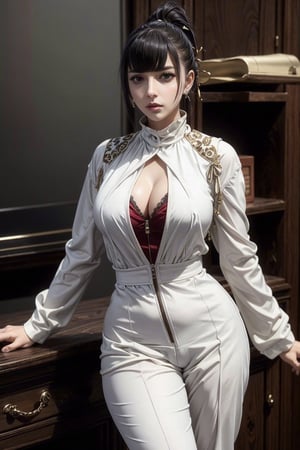 beautiful 1women,wearing a white leopard suit and a jacket on top,sexy,seducing,masterpiece, best quality, narberal gamma, huge hips