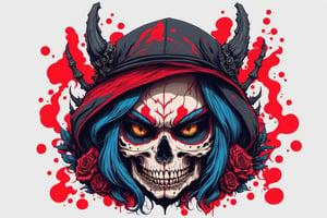 Leonardo Style, illustration, gangster female skull, only head, ,oni style