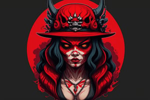 Leonardo Style, illustration, female gangster head, ,oni style, dark colours, mute midtones 