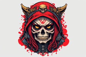 Leonardo Style, illustration, gangster female skull, only head, ,oni style