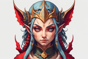 Leonardo Style, illustration, female elf head, ,oni style, facing front.