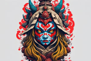 Leonardo Style, illustration, female head, oni style, facing front, change colours