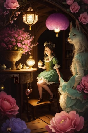 Fairytale, intricate details, magical. Ray Caesar, Alexander Jansson, Craig Davison, Fragonard. Hires 32k digital painting, surrealism, hyperrealism. Insanely detailed portrait Faberge egg depicting scene from chinese fairy tail. Dark garden background. Vibrant pastel colors, caricature, soft rim lighting, cinematic lighting. Detailed face, perfect face, delicate face, large round reflective eyes, perfect eyes., ,
