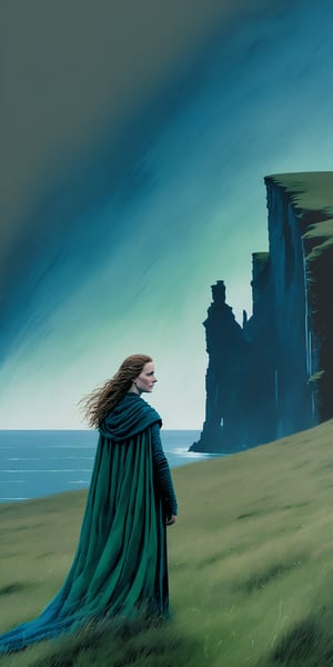 Masterpiece, 8k, chinese ink drawing, 1080P, vast meadow, facing fears, 6000, splashes of dark blue to faint light green, lost, 3 Bene Gesserit mothers, Cliffs of Moher, sadness, confusion, depravade, crawling, dying of thirst, begging the skies for help,Dune,DOUBLE EXPOSURE