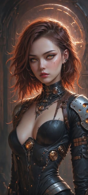 A portrait that combines cyborg steampunk elements and warrior with a touch of magic.