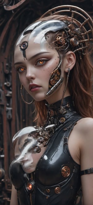 An image that combines cyborg and steampunk elements with a touch of psychedelic.