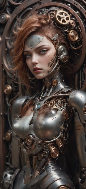 An image that combines cyborg and steampunk elements with a touch of psychedelic.