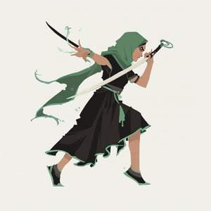 score_9, score_8_up, score_7_up, score_6_up dnd, 1girl, woman, full body, tan skin, green hijab, traditional muslim clothes, black dress with green and gold accents, holding a sword, turned to side, side view, ready pose, idle pose, fighting stance, slightly leaning forward 