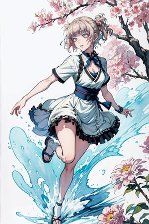 (masterpiece), (best quality), highres, highly detailed, watercolor, watercolor_art, traditional art, watercolor splashes, paintstrokes,
woman, blonde hair, blue eyes, edo-period, fighter, flowers, dynamic, fierce, full body, kiznaiver,nanakusa nazuna