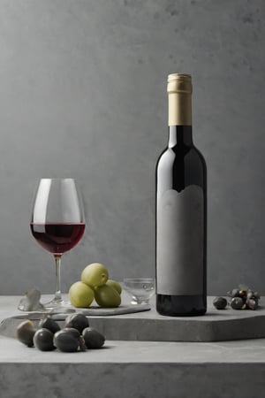  chesse and wine, bottles, glasses, foodstyling, minimal style location, OLIVES, CONCRET DARK GREY BACKGROUND, SERVED SQUIRT WINE , CENITAL SHOOT BOTTLE, MICKEY

