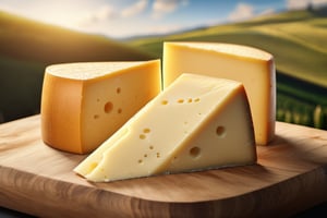 RAW natural photo of gruyere cheese, side shot, side shot, ultra hd, realistic, vivid colors, highly detailed, perfect composition, beautiful detailed intricate insanely detailed octane render trending on artstation, 8k artistic photography, photorealistic concept art, soft natural volumetric cinematic perfect light