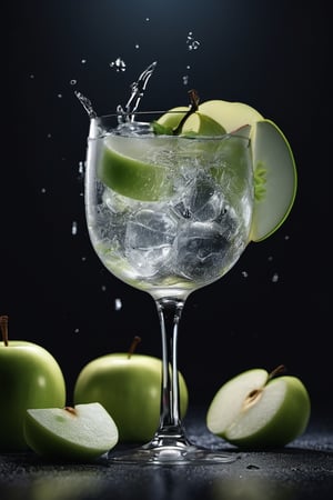 RAW natural photo Of glass of dry gin tonic splash, zoom out to the glass, scratch ice, 
two slices of fresh green apple , only one light cenital chimera, day advertising shooting (((infinite black  background))) , realistic photograph, sharp focus, depth of field, shoot, ,side shot, side shot, ultrahd, realistic, vivid colors, highly detailed, perfect composition, 8k, photorealistic concept art, soft natural volumetric cinematic perfect light, NIGHT RACE IN A CIRCUIT, ADVERTISING SHOT
,mecha,robot,cyborg style,cyborg