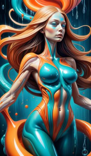 Raw, art illustration, hyperrealistic, style of Alex Grey, (teal and orange), beautiful woman, full body, long hair, breasts,  regatta, full-body side woman, saturated colors, psychedelic image, LSD, fractal, tattoo, painted body, bride, body tilted forward, lots of color saturation, intricated line, woman, vortex, ultra realistic, melting, swirl, xolorful, pastel color,  Leonardo Style,greg rutkowski,Magical Fantasy style,vector art illustration,chibi,cyborg style dildos rain, dildos, vagina, niples, ((view back model)), doggy position