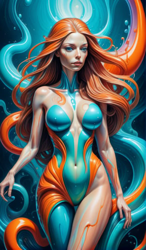 Raw, art illustration, hyperrealistic, style of Alex Grey, (teal and orange), beautiful woman, full body, long hair, breasts,  regatta, full-body side woman, saturated colors, psychedelic image, LSD, fractal, tattoo, painted body, bride, body tilted forward, lots of color saturation, intricated line, woman, vortex, ultra realistic, melting, swirl, xolorful, pastel color,  Leonardo Style,greg rutkowski,Magical Fantasy style,vector art illustration,chibi,cyborg style dildos rain, dildos