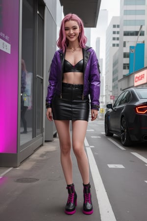 Cyberpunk fashion women ,smile full body  