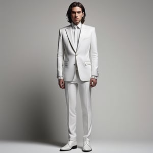  Bob hair man White Suit Zipper Decorated White Leather Shoes full body cool standing
