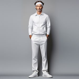  Tennis Headband art teacher trousers white leather shoes male full body cool standing