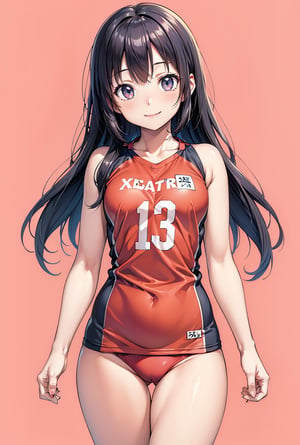 masterpeace, best quality, highres ,girl,solo,(teenage girl),narrow_waist, thighs,perfect face,flirty,charming,perfect light.

boichi anime style.breasts, volleyball uniform,heavy_breathing,smile,  smile, perfect eyes, seductive eyes, seductive smile, seductive pose, looking at the viewer, sexy poses',1 girl,(flat chest
)