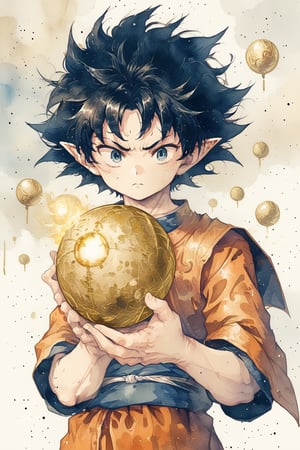 son goku holding a golden ball , 4k anime