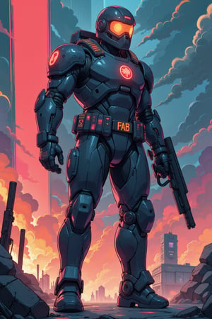 In a dystopian cyberpunk future, a mesmerizing propaganda poster beckons viewers to enlist in the military. Combining the gritty art style of Frank Frazetta with the futuristic flair of Moebius, the image features a cybernetically enhanced soldier, clad in sleek, reflective armor and wielding cutting-edge weapons. The intricate detailing, vivid colors, and dynamic composition elevate this digital painting to a level of unparalleled artistry, capturing the essence of a war-torn, technologically advanced world with stunning precision., cyberpunk art, auto-destructive art, soldiers and mech fight, berserk art style, image comics, metal gear movie still