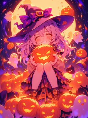 Pumpkin,Pumpkin,Pumpkin!!

Adorable anime-style Halloween scene featuring a cute girl hugging a friendly, glowing pumpkin ghost with a warm smile. Small pumpkin ghosts hover around her, playfully floating in the air, their expressions full of joy and mischief. The girl is dressed in a cute, witch-inspired outfit, and the whole scene radiates a fun, cozy Halloween vibe. The colors are vivid and lively, filled with autumn tones like oranges, purples, and soft, glowing yellows. A glowing full moon and swirling stars create a magical background.
