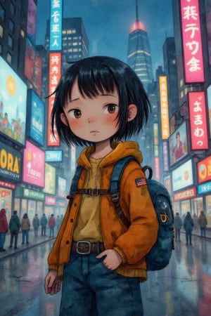 In a gritty cyberpunk metropolis, Dora the Explorer morphs into a stunning digital painting, bathed in neon hues and high-contrast lighting. Her portrait, akin to Henriette Kaarina Amelia von Buttlar's realistic artwork, exudes fashion sense and tenacity. Framed by towering skyscrapers and holographic advertisements, Dora's striking visage dominates the composition, her eyes gleaming like LED lights in a darkened alleyway. Amidst this dystopian landscape, her pose screams defiance, as if ready to conquer the virtual realm with nothing but a backpack full of digital gadgets.,.., in the style of Frank Frazetta, Arthur Rackham, Dean Cornwell, pulp, volumetric lighting, dramatic lighting, pulp sci-fi, black, smoke, belt, backpack, warm colors