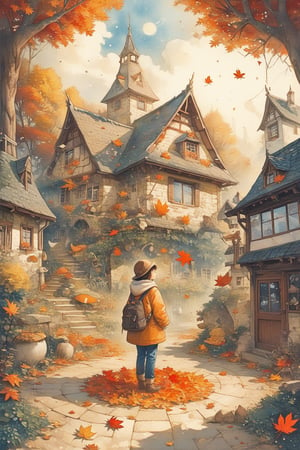 (Pencil Art:1.4),In autumn, orange and red maple leaves form a beautiful picture, subtle and charming light and shadow effects, a dream-like scene, infinite possibilities in the digital world, ultra-realistic, ultra-clear, complex details, ultra-wide-angle lens 16k