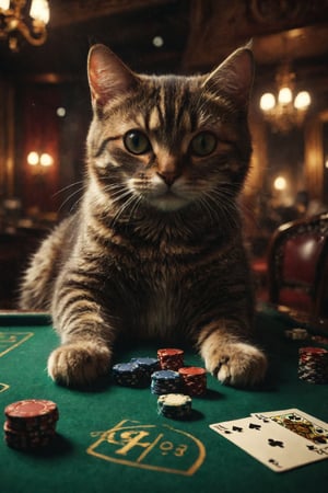 1 cat gambling, photography, best quality, medium shot