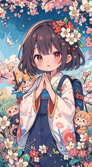 (masterpiece, top quality, best quality, official art, beautiful and aesthetic:1.2), (1girl), extreme detailed,(abstract, fractal art:1.3),highest detailed, detailed_eyes, light_particles, hanfu,jewelry, sexy, ,red,cherry blossom,The left hand's orchid fingers pinch a branch blooming with cherry blossoms,The right hand's orchid fingers lightly pinch the left sleeve,(chibi:1.3)
