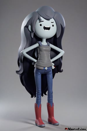 3d model style image of Marceline from Adventure Time cartoon show, open_mouth, no_nose, wearing a cowboy outfit, grey skin color