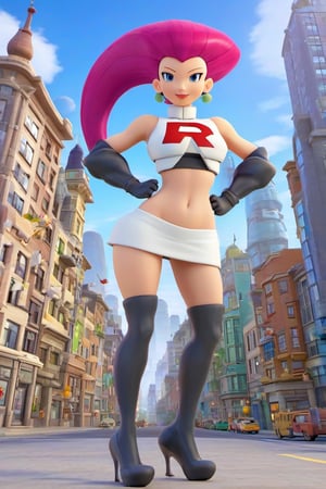 fully body, 3d style image of pkjes character from pokemon, 3d style, wearing sexy clothing, background of city buildings, tall