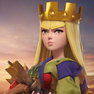 close up anime style picture of woman Donald Trump wearing qxcocxcr cosplay, Clash of Clans text