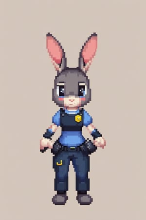 Full body pixel style image of jxdhxps character, police outfit, pixel style, background of a beach