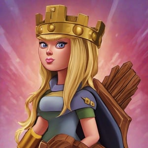 close up cartoon drawing of woman Donald Trump wearing qxcocxcr cosplay, Clash of Clans text