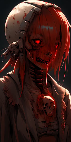 (best quality), detailed background, guro girl, horror, monster, bionic, skull